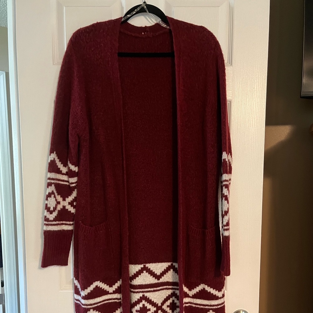 Women's Burgundy Patterned Sweater